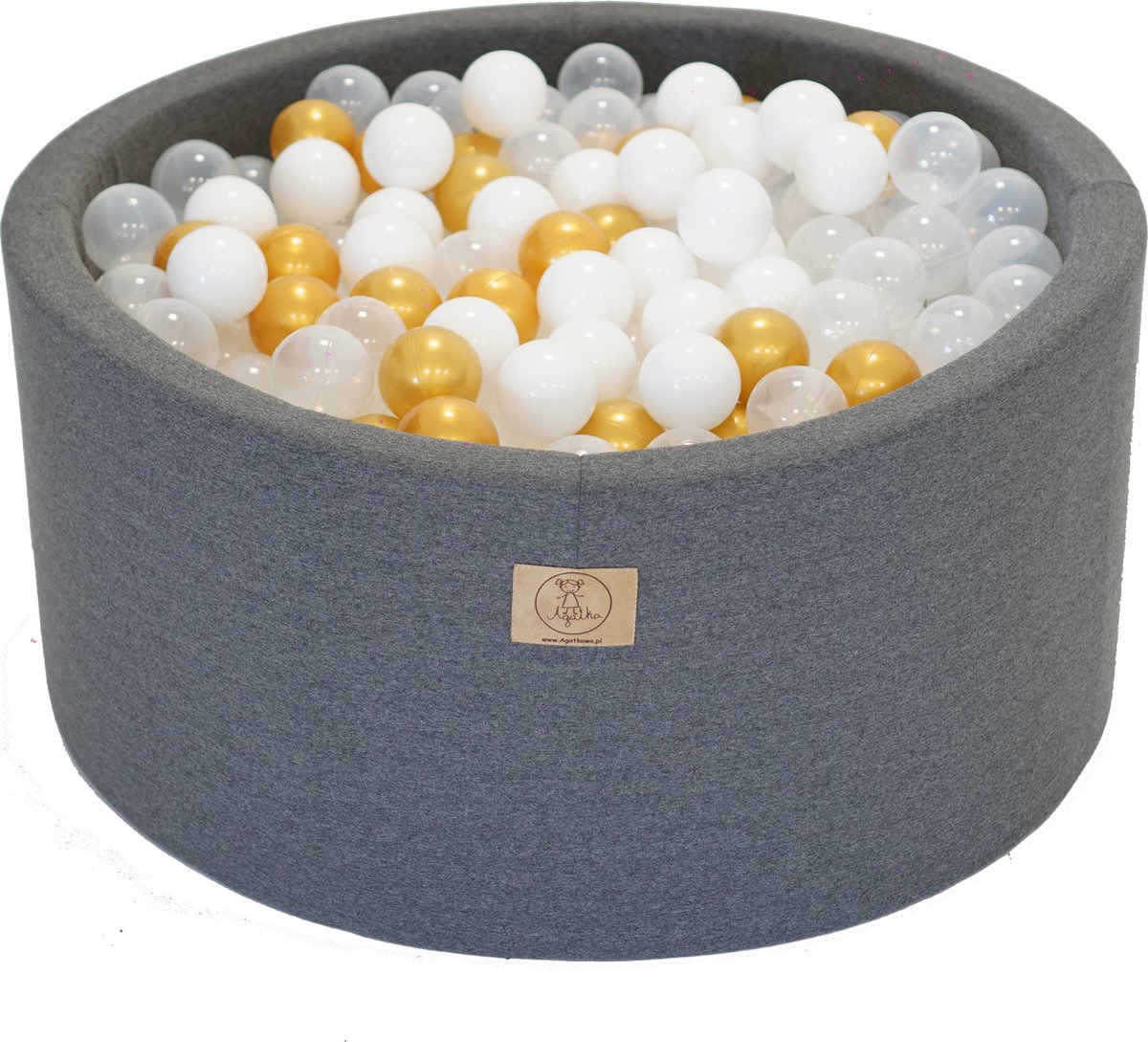 Ballenbakje.nl - Ballenbak XL Donker Grijs | 90x30 cm | Inclusief 200 ballen - Goud, Wit, Transparant